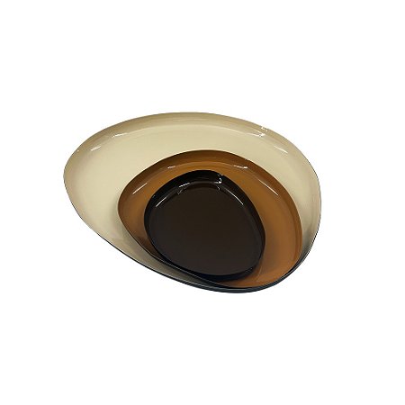 CJ DE BANDEJAS EM METAL BEGE E MARROM 3 PCS