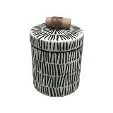 POTE DE CERAMICA VERDE E BRANCO COM PUXADOR DE MADEIRA