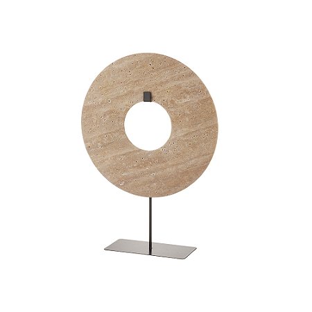 PECA DECORATIVA EM METAL E MARMORE TRAVERTINO BEGE