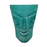 VASO DE VIDRO COM FACE ESTILO MOAI AZUL FOSCO