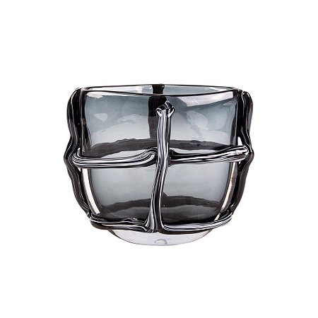 VASO DE VIDRO FUME ESTILO MURANO