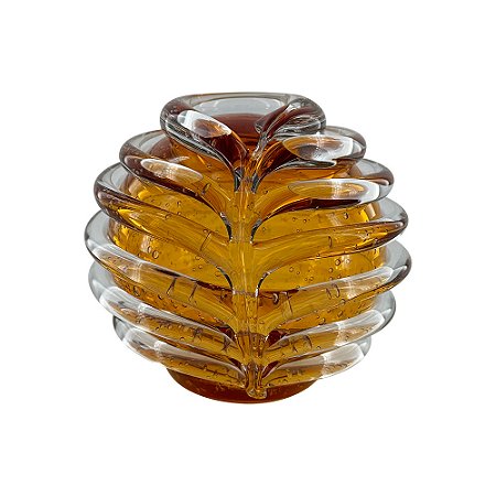 VASO DECORATIVO DE VIDRO AMBAR ESTILO MURANO