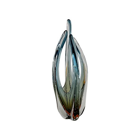VASO DECORATIVO DE VIDRO VERDE ESTILO MURANO
