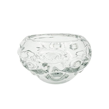 VASO DECORATIVO EM VIDRO TRANSPARENTE COM RELEVO EM BOLHAS ESTILO MURANO