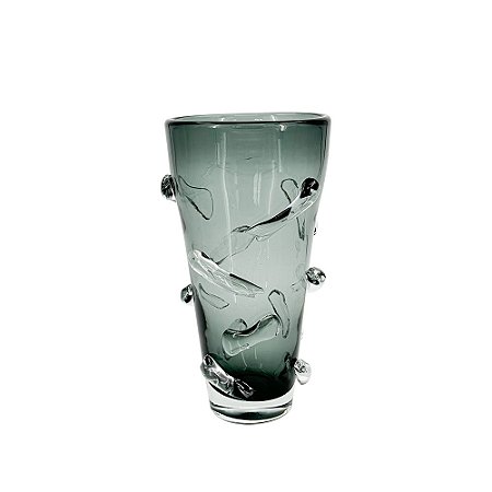 VASO DECORATIVO EM VIDRO VERDE COM RELEVO ESTILO MURANO
