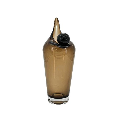 VASO DECORATIVO EM VIDRO FUME COM DETALHE BOLA ESTILO MURANO