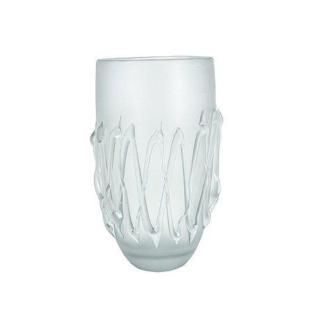 VASO DECORATIVO EM VIDRO BRANCO FOSCO COM DETALHES EM RELEVO ESTILO MURANO