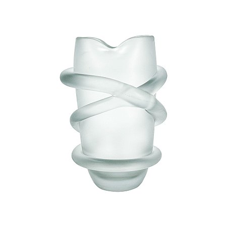 VASO DECORATIVO EM VIDRO BRANCO FOSCO COM CONTORNO EM RELEVO ESTILO MURANO