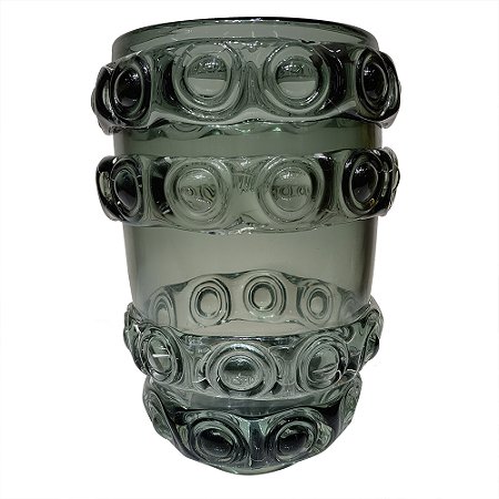 VASO DECORATIVO EM VIDRO - VERDE OLIVA - 20X20X29CM