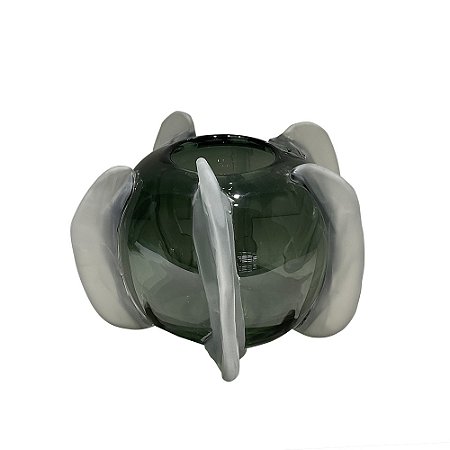 VASO DECORATIVO EM VIDRO COM DETALHE VERDE E FOSCO ESTILO MURANO