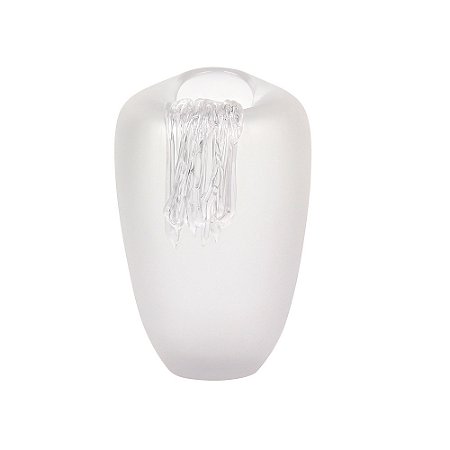 VASO DECORATIVO EM VIDRO COM DETALHE BRANCO FOSCO E TRANSPARENTE