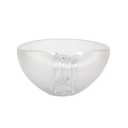 CENTRO DE MESA EM VIDRO COM DETALHE BRANCO FOSCO E TRANSPARENTE