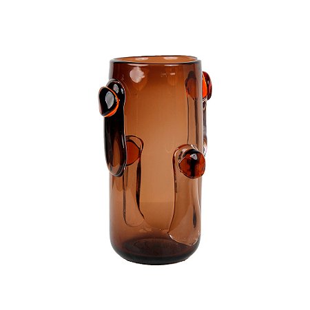 VASO DECORATIVO EM VIDRO COM DETALHE EM RELEVOS MARROM