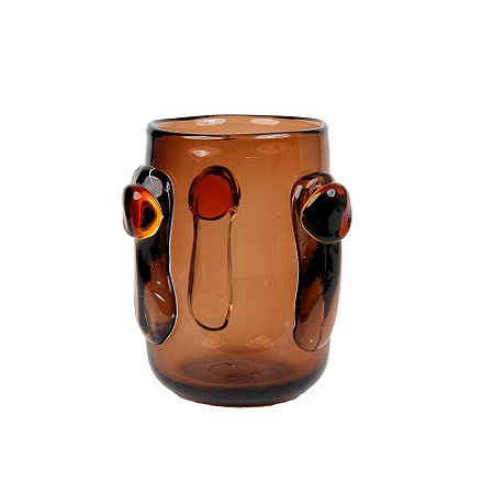 VASO DECORATIVO EM VIDRO COM DETALHE EM RELEVOS MARROM