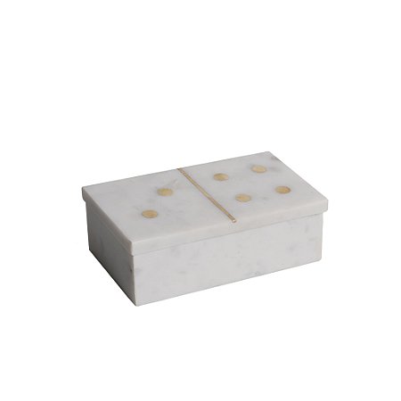 CAIXA DOMINO DECORATIVA EM MARMORE BRANCO E DOURADO