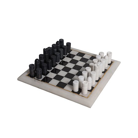 PECA DECORATIVA EM MARMORE XADREZ BRANCO E PRETO