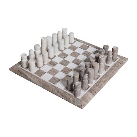 PECA DECORATIVA EM MARMORE XADREZ BRANCO E BEGE