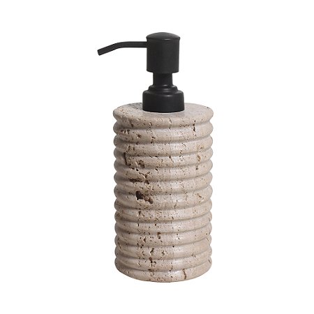 PORTA SABONETE LIQUIDO EM MARMORE BEGE E PRETO