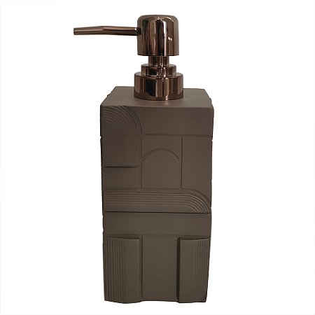 PORTA SABONETE LIQUIDO EM RESINA DISPENSER CINZA E BRONZE 7,3CM X 7,3CM X 19,2CM