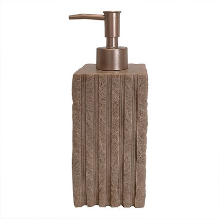 PORTA SABONETE LIQUIDO EM RESINA DISPENSER MARROM E BRONZE 7,5CM X 7,5CM X 19,5C