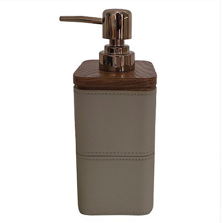 PORTA SABONETE LIQUIDO EM RESINA DISPENSER CINZA E BRONZE 7,3CM X 7,3CM X 19,5CM