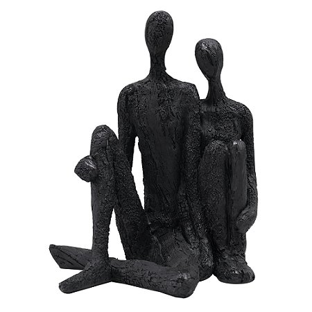 PECA DECORATIVA EM RESINA ESTATUETA CASAL PRETO 18,5CM X 12,5CM X 21,5CM