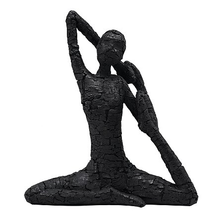 PECA DECORATIVA EM RESINA ESTATUETA YOGA PRETO 22,5CM X 7,5CM X 26CM