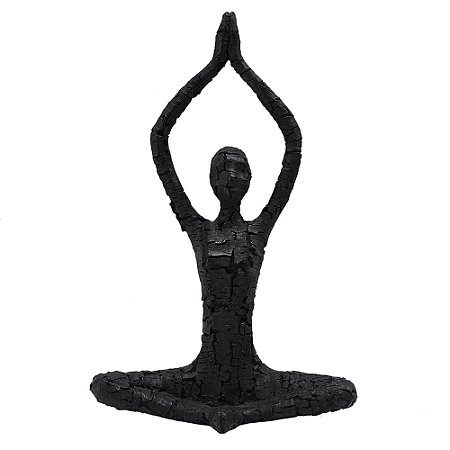 PECA DECORATIVA EM RESINA ESTATUETA YOGA PRETO 23CM X 10CM X 36,5CM