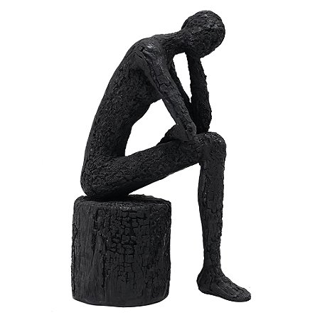 PECA DECORATIVA EM RESINA ESTATUETA PENSADOR PRETO 14,5CM X 8CM X 22,5CM