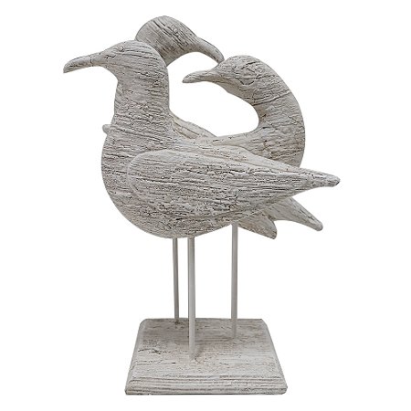 PASSAROS DECORATIVOS EM RESINA BRANCO 24,8CM X 14,5CM X 33,2CM