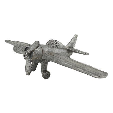 PECA DECORATIVA EM RESINA AVIAO PRATEADO 31CM X 19CM X 9,5CM