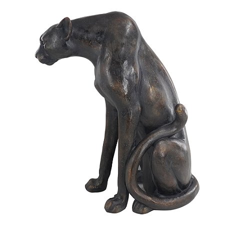 LEOPARDO DECORATIVO EM RESINA PRETO 62CM X 34CM X 71,3CM