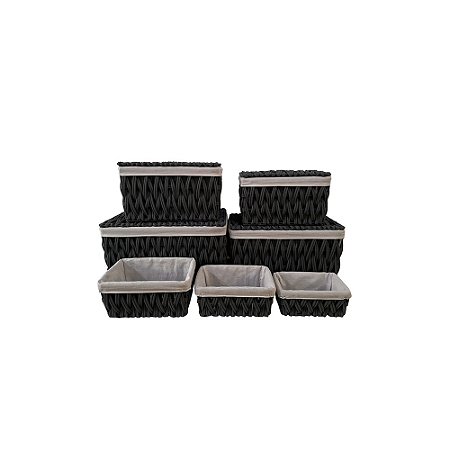 CJ DE CESTOS EM TECIDO TRANCADO CINZA 7PCS