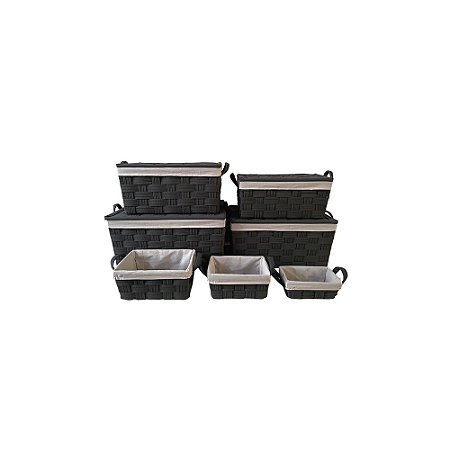 CJ DE CESTOS EM TECIDO TRANCADO CINZA 7PCS
