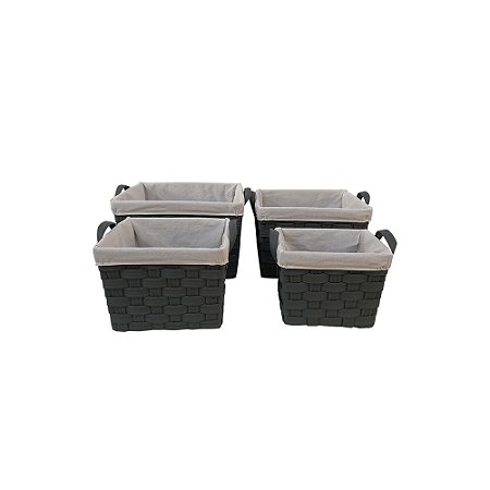 CJ DE CESTOS EM TECIDO TRANCADO CINZA 4PCS