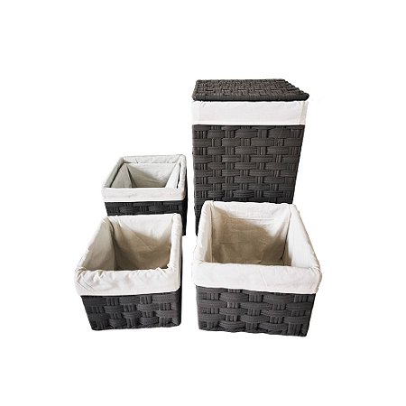 CJ DE CESTOS EM TECIDO TRANCADO CINZA 5PCS