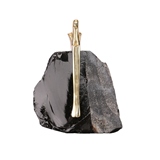 PECA DECORATIVA DE METAL E OBSIDIANA DOURADA E PRETA