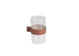 VASO CILINDRICO DE VIDRO COM FAIXA DE COURO TRANSPARENTE E MARROM