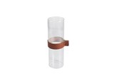 VASO CILINDRICO DE VIDRO COM FAIXA DE COURO TRANSPARENTE E MARROM