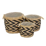 CONJ DE CESTOS DE JUNCO E PAPEL NATURAL E PRETO - 3 PCS