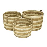 CONJ DE CESTOS DE JUNCO E PAPEL NATURAL E BEGE - 3 PCS