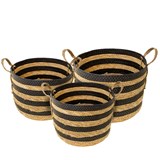 CONJ DE CESTOS DE JUNCO E PAPEL NATURAL E PRETO - 3 PCS