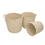 CONJ DE CESTOS DE PAPEL BEGE E BRANCO - 3 PCS