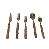 CONJ DE FAQUEIRO DE INOX DOURADO E BAMBU NATURAL 5 PCS