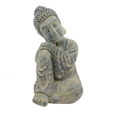 ESTATUETA DE BUDDHA SENTADO DE CERAMICA CINZA