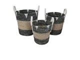 CONJ DE CESTOS DE PALHA NATURAL E CINZA - 3 PCS