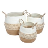 CONJ DE CESTOS DECORATIVOS DE JUTA PALHA E PAPEL CRU E NATURAL - 3 PCS