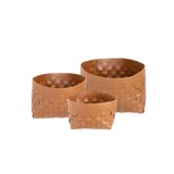 CONJ DE CESTOS DE COURO SINTETICO MARROM - 3 PCS