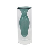 VASO DE VIDRO DUPLO TRANSPARENTE E AZUL