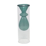 VASO DE VIDRO DUPLO TRANSPARENTE E AZUL